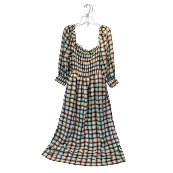 Anthropologie Dresses & Skirts - Anthropologie Maeve Pink & Green Smocked Plaid Maxi 3/4 Sleeves & Pockets Small